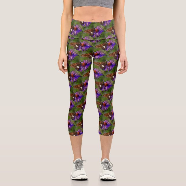 Leggings Capri Papillon sur l'art de la nature fleurie (Recto)