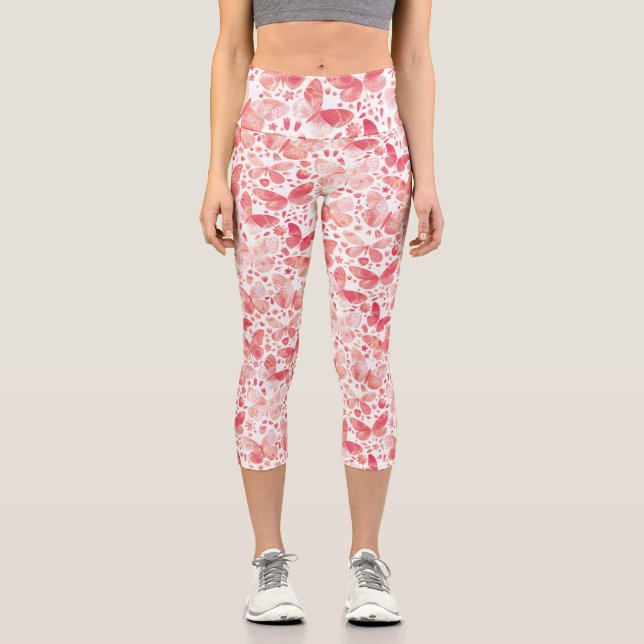 Leggings Capri Papillons Aquarelle Corail rose (Recto)