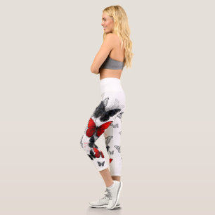 Leggings Capri Papillons noirs et rouges volants