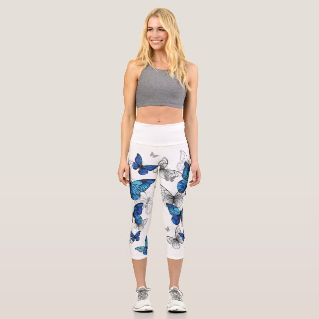 Leggings Capri Papillons volants bleus Morpho (Recto)