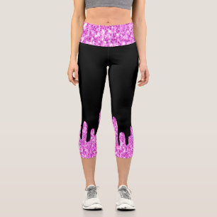 Leggings Capri Parties scintillant à gouttes rose noir