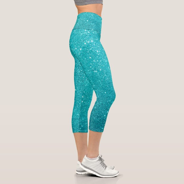 Leggings Capri Parties scintillant bleu turquoise et étincelles (Droite)