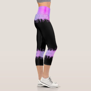 Leggings Capri Parties scintillant de néon pourpre Lèvres noires