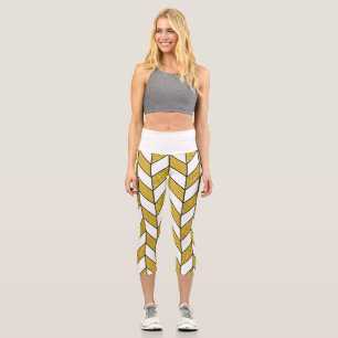 Leggings Capri Parties scintillant d'or Herringbone Chevron
