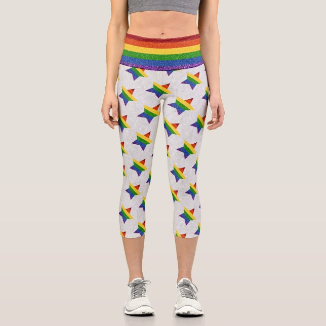 Leggings Capri PARTIES SCINTILLANT du drapeau LGBT Star Pride (Recto)