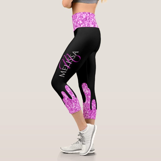 Leggings Capri Parties scintillant étincelante rose noir Monogram (Gauche)