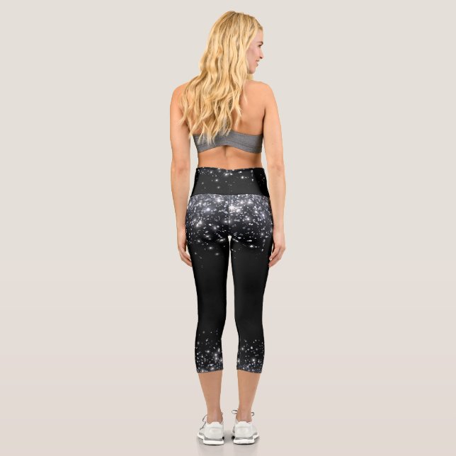Leggings Capri Parties scintillant moderne Black & Silver (Verso)