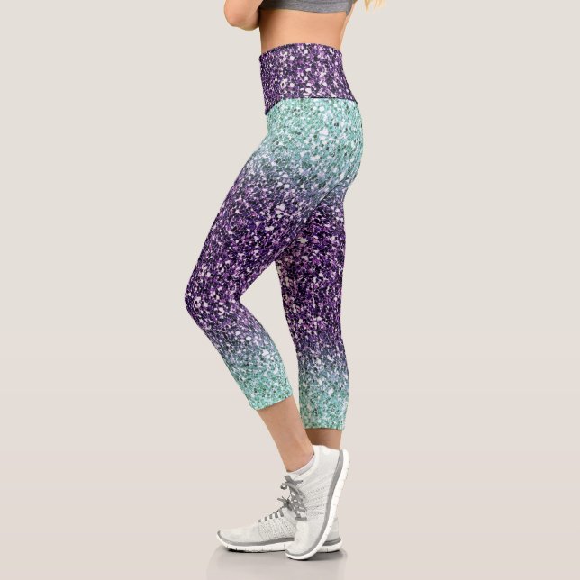 Leggings Capri Parties scintillant Ombre vert-violet Capri Leggin (Gauche)