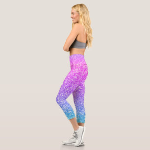 Leggings Capri Parties scintillant rose à bleu fausse texture omb