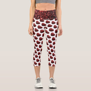 Leggings Capri Parties scintillant rouge flamme motif de coeur
