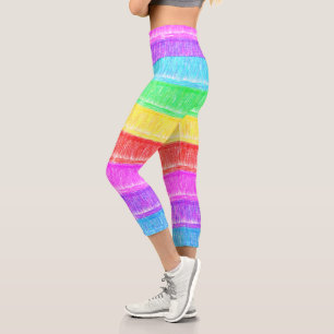 Leggings Capri Pastel Chalk Rainbow Stripes