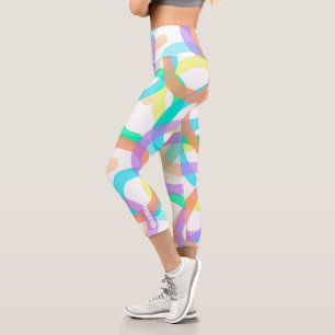 Leggings Capri Pastel d'art Abstrait bleu jaune concentré