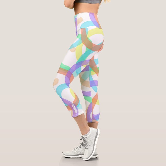 Leggings Capri Pastel d'art Abstrait bleu jaune concentré (Gauche)
