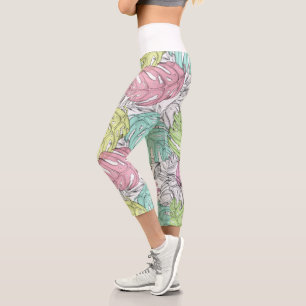 Leggings Capri Pastel monstera feuille aquarelle tropicale