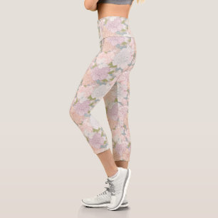 Leggings Capri Pastel Peony & Butterfly Flower Motif