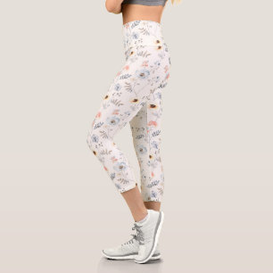 Leggings Capri Pastel Poppy Floral Garden Motif