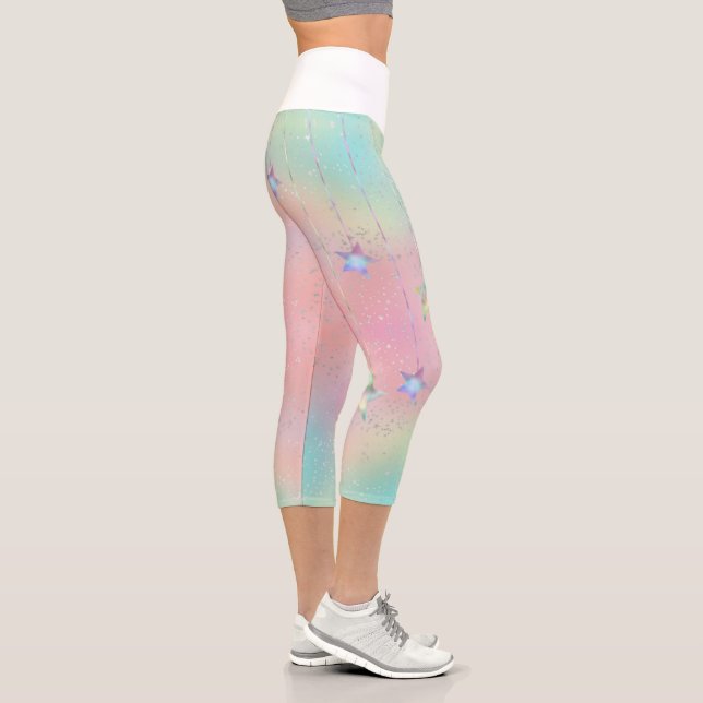 Leggings Capri Pastel tourbillonne holographique étoiles et ruban (Droite)