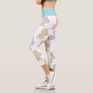 Leggings Capri Pastel Unicorns Gold Parties scintillant Bande de 