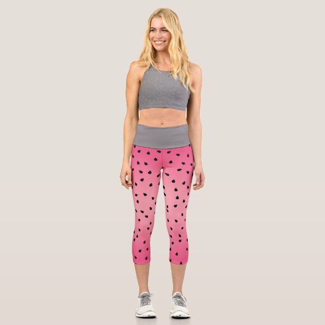 Leggings Capri Pastèque Graines Noires Vibes d'Été Rose Juteuse (Recto)