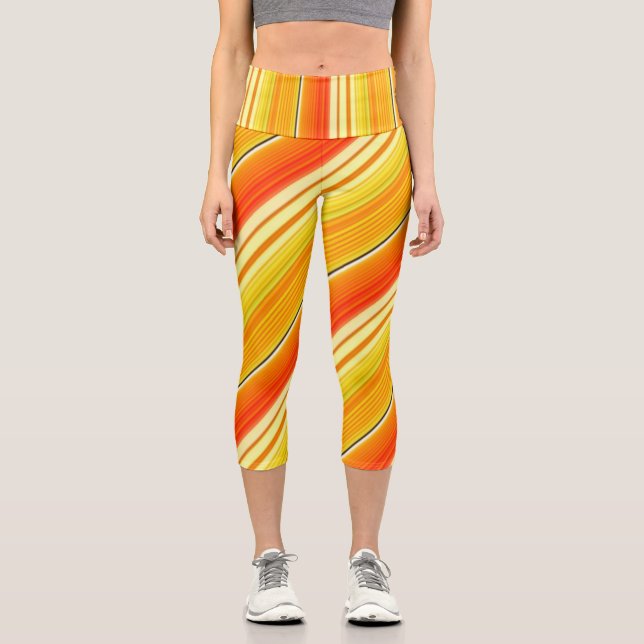Leggings Capri Patchwork Ensoleillé Orange Plaid High Waising (Recto)