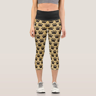 Leggings Capri Pâtes noires et or Motif sans couture