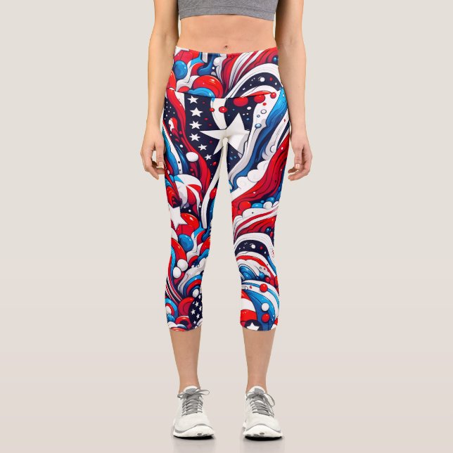 Leggings Capri Patriotique rouge, blanc et bleu 4 juillet (Recto)