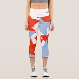 Leggings Capri Patriotique Rouge Bleu Étoiles Nom Citation