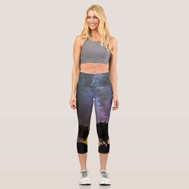 Leggings Capri Paysage des arbres à voie laiteuse (Recto)