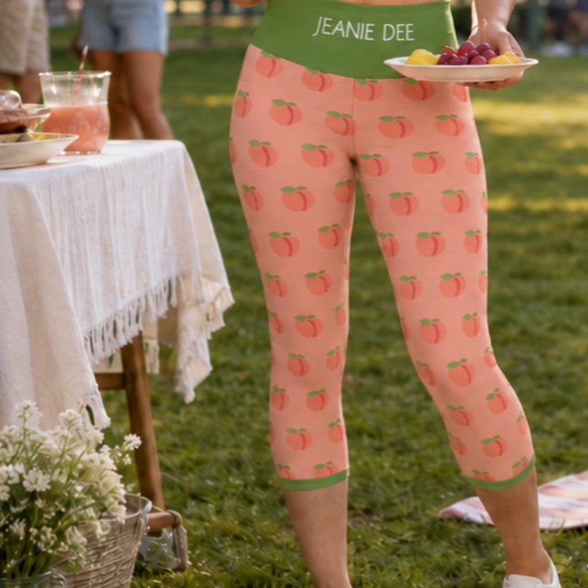 LEGGINGS CAPRI "PEACH TREE" DE JEANIE DEE, PERSONALISER LA TAILLE (Our Leggings: JEANIE DEE "PEACH TREE"; Personalize with Your OWN Text)