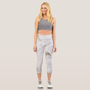 Leggings Capri Peacock blanc belles plumes