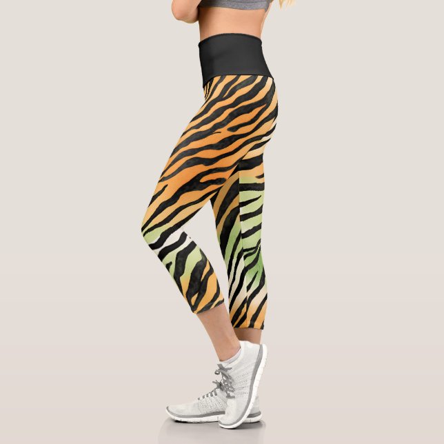 Leggings Capri Peau tigre rayée moderne Imprimer gros chats félin (Gauche)