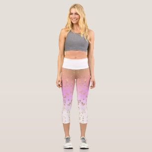 Leggings Capri Pêche dégradé violet or blanc étoile motif