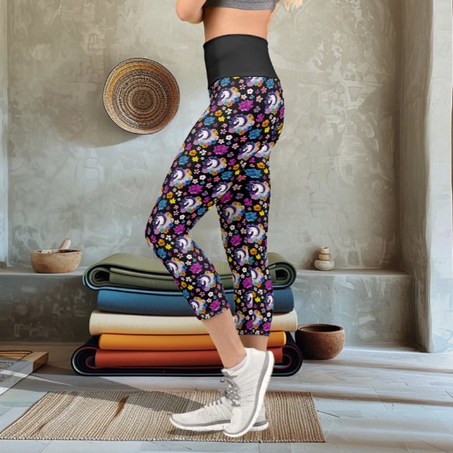 Leggings Capri Pegasus Noir Floral (Créateur téléchargé)