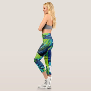 Leggings Capri Peinture acrylique abstraite en bleu
