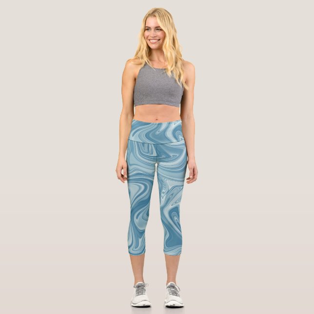 Leggings Capri Peinture d'eau mystique couleur bleue (Recto)