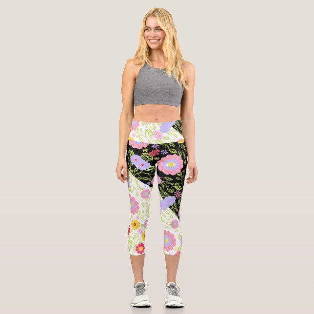Leggings Capri Peinture florale Pop Art Motif bi-couleur en toute (Recto)