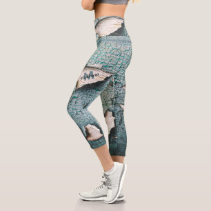 Leggings Capri Peinture Rustique vieux bleu clair vert pâle Monog