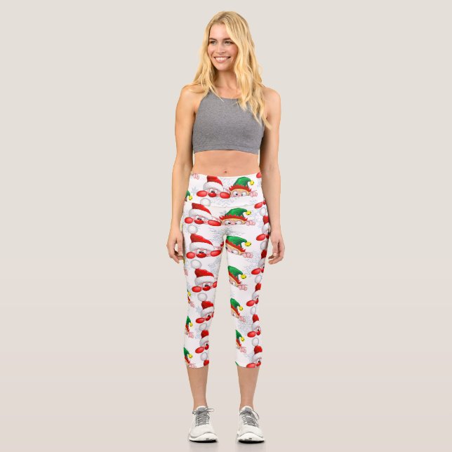 Leggings Capri Père Noël et Elf Cute et drôle Caractères Pékin (Recto)
