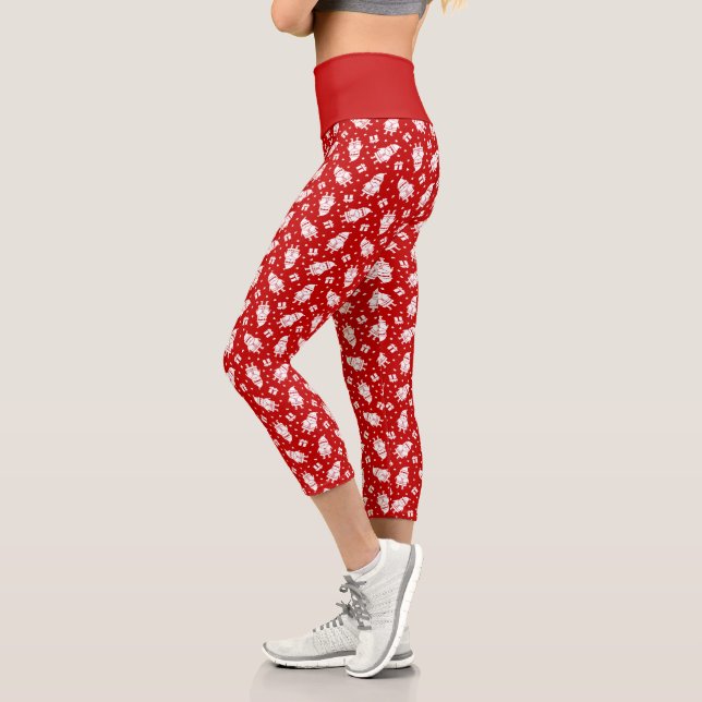 Leggings Capri Père Noël rouge et blanc avec Motif cadeaux (Gauche)