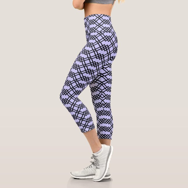 Leggings Capri Périmètre en treillis moderne géométrique noir et  (Gauche)