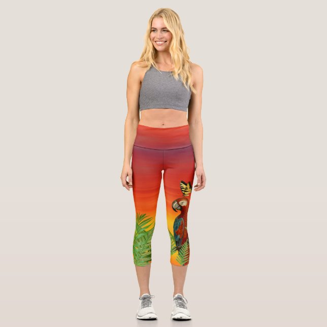 Leggings Capri Perroquet et papillon couché de soleil (Recto)