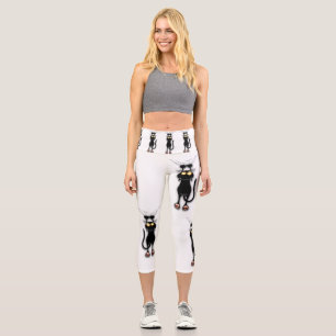 Leggings Capri Personnage de chat drôle grattant le tissu