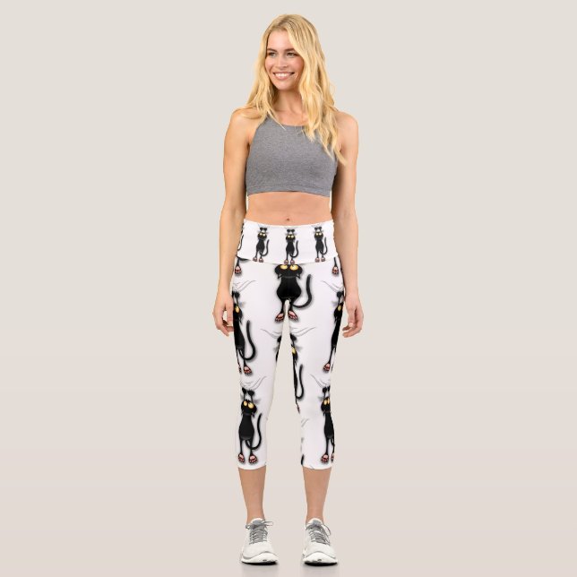 Leggings Capri Personnage de chat drôle qui gratte le tissu (Recto)