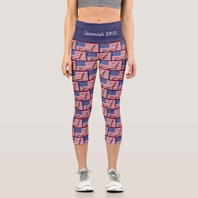 Leggings Capri Personnalisable  | Patriotique | USA AMERICAN FLAG (Recto)