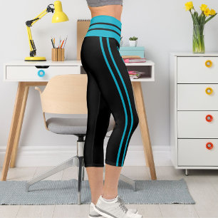 Leggings Capri Personnalisé Azure Black Stripes Pet Cat Thème