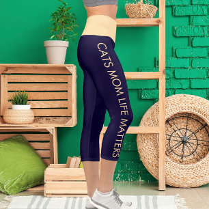 Leggings Capri Personnalisé Beige Navy Blue Pet Nom du chat Texte