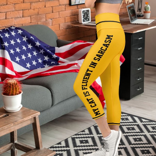 Leggings Capri Personnalisé Black Jaune Orange Amusant Comique An (Créateur téléchargé)