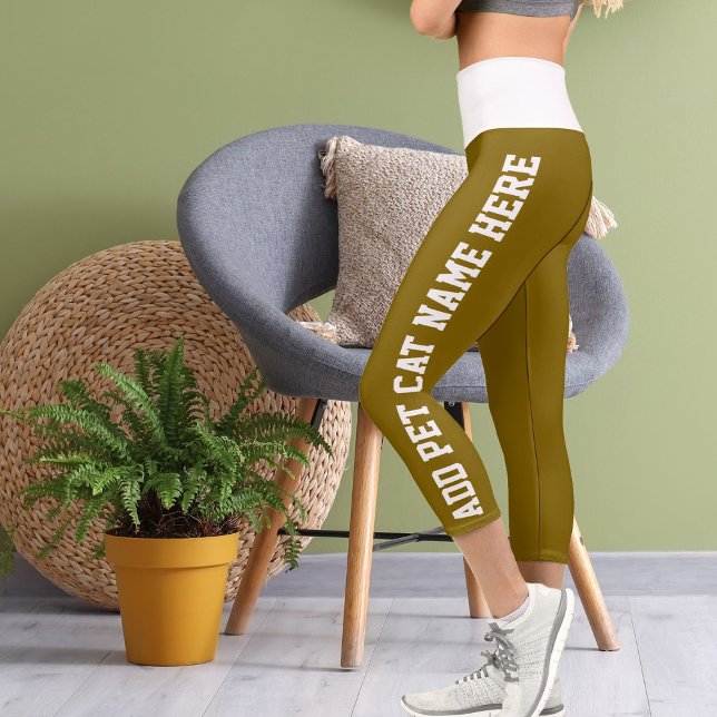 Leggings Capri Personnalisé Blanc Jaune Brown Nom du chat (Créateur téléchargé)