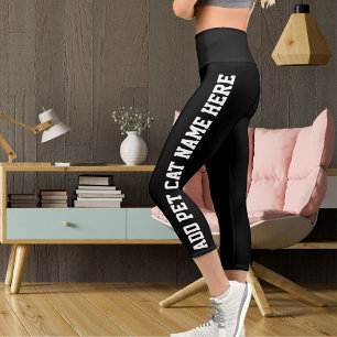 Leggings Capri Personnalisé Blanc Noir Blanc Noir Pet Nom du chat