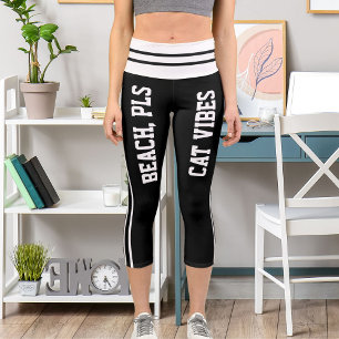Leggings Capri Personnalisé Blanc Noir Grilles Pet Chat Thème
